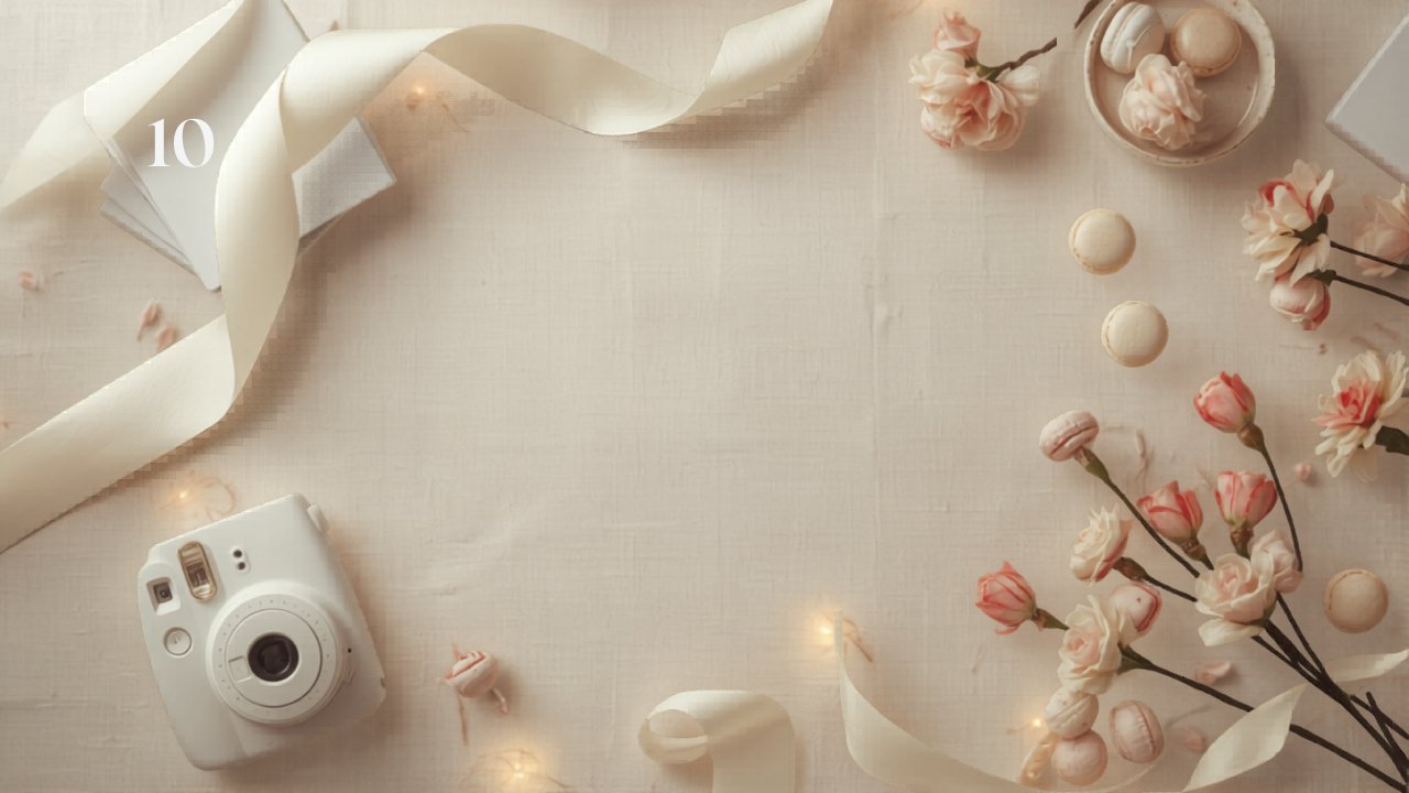 Curated event-decor flat lay with string lights, signage, and supplies